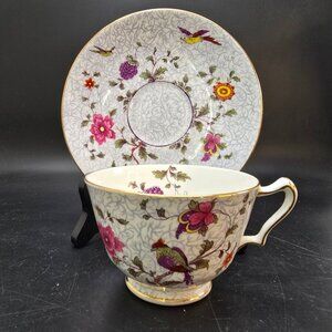 Staffordshire Bird of Paradise Teacup and Saucer Vintage Bone China VL4035